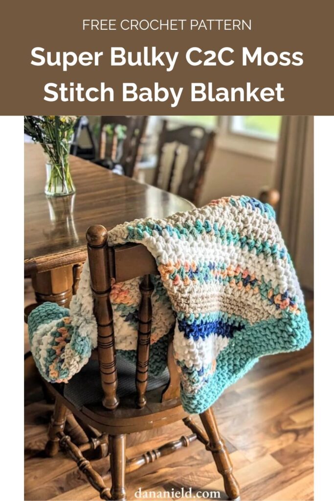 Super Bulky C2C Moss Stitch Baby Blanket for Charity from Dana Nield Designs 1
