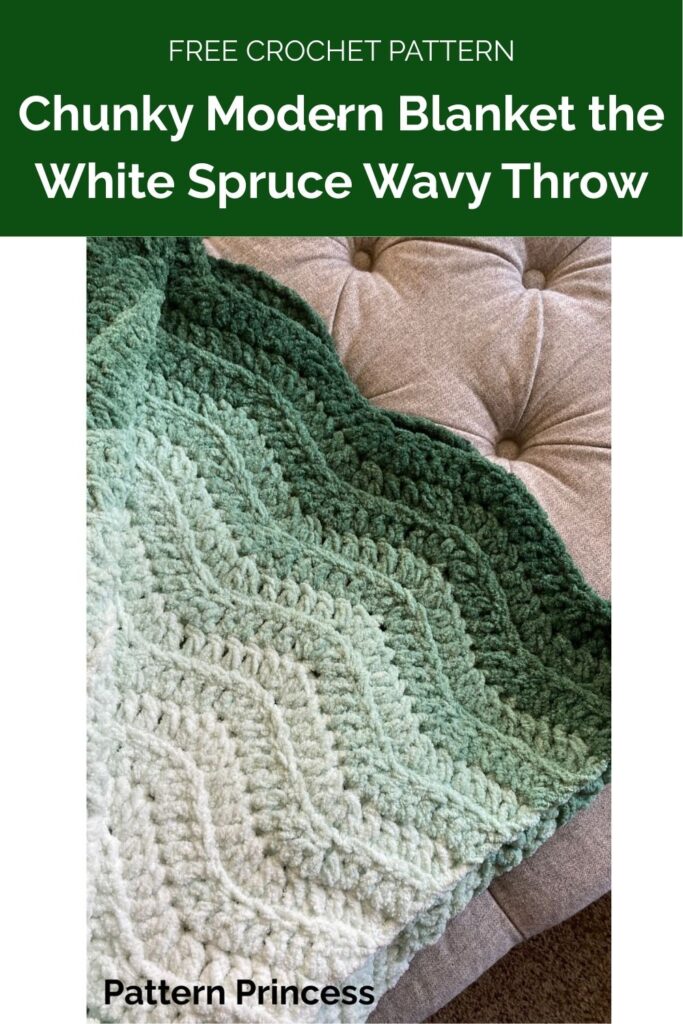 Chunky Modern Blanket the White Spruce Wavy Throw from Pattern Princess 1