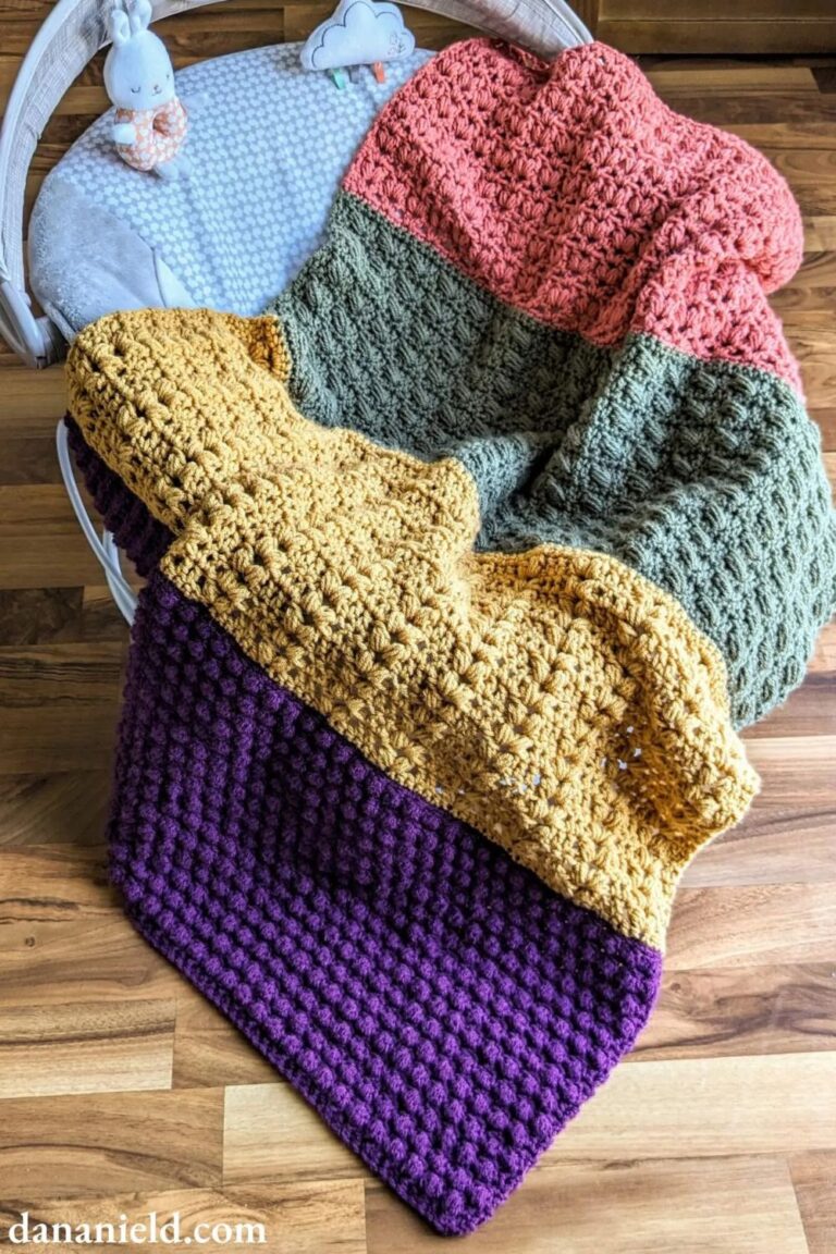 Puff Stitch Panel Crochet Baby Blanket from Dana Nield Designs