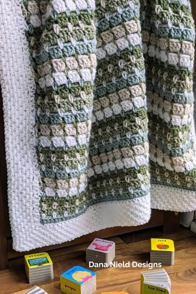 Five-Color Block Stitch Crochet Baby Blanket from Dana Nield Designs