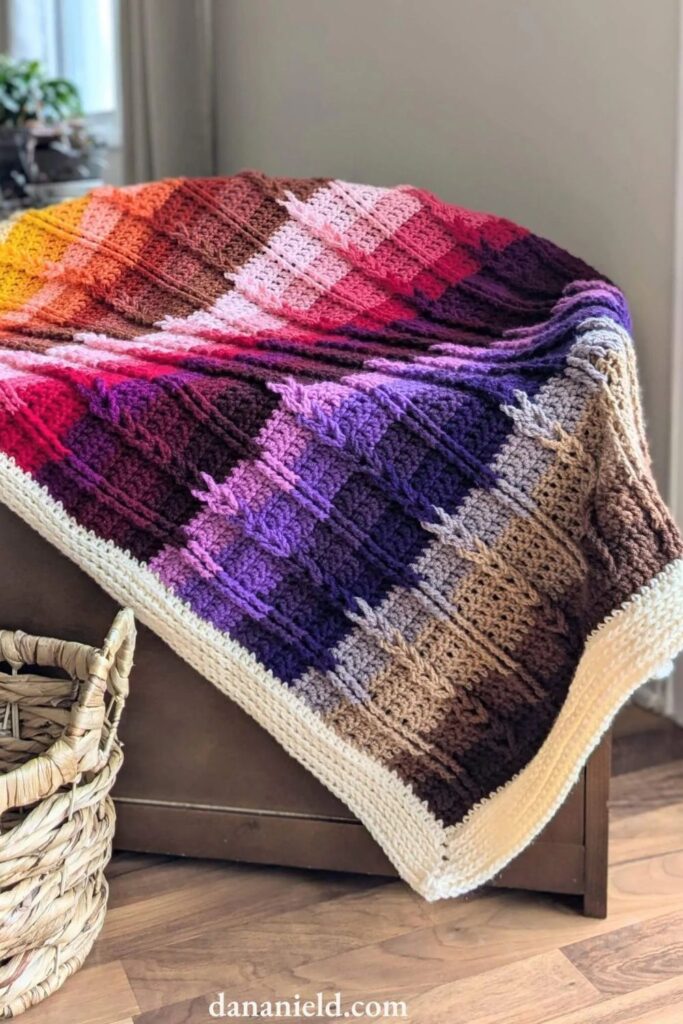 Jacob’s Colorful Cables Crochet Baby Blanket from Dana Nield Designs
