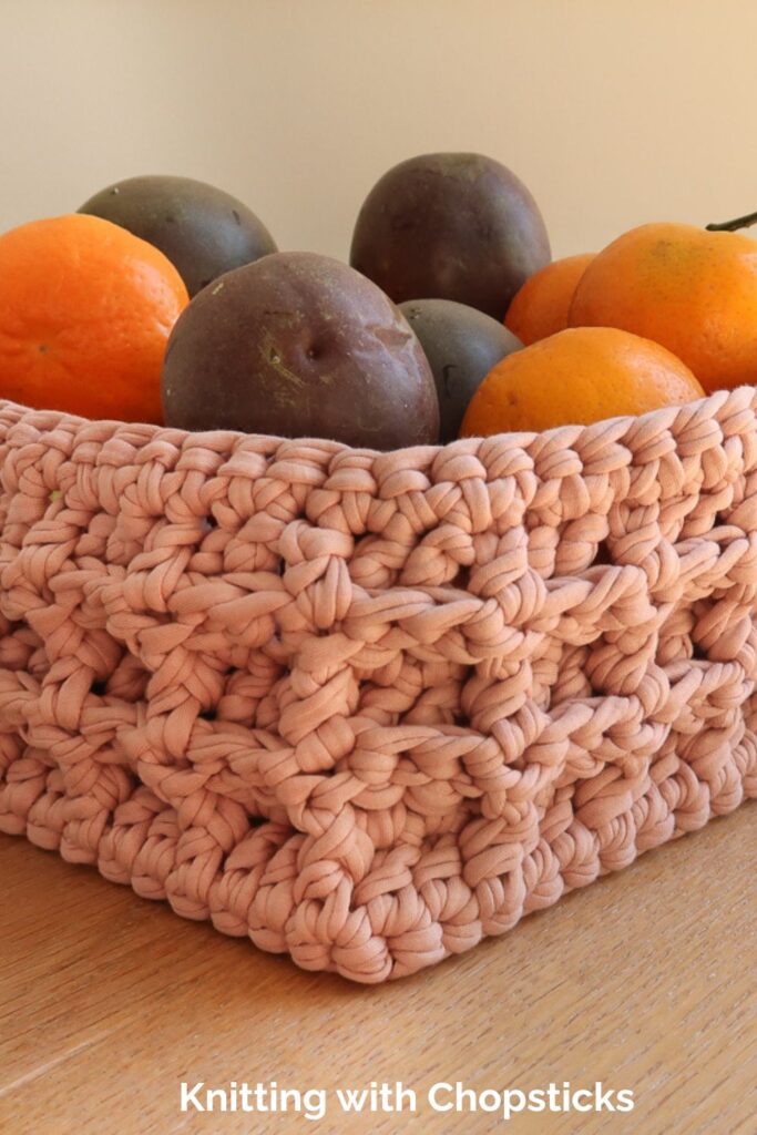 Waffle Stitch Basket from Knitting with Chopsticks