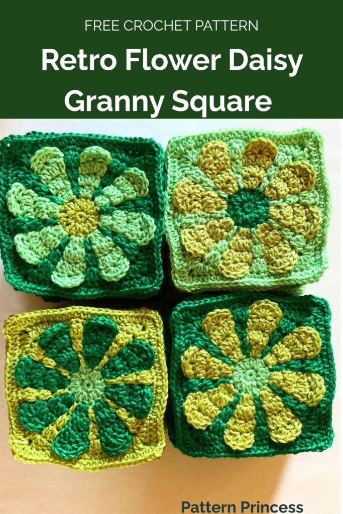 Retro Flower Daisy Granny Square Free Pattern from Pattern Princess