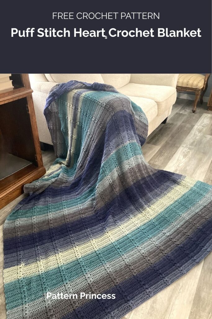 Puff Stitch Heart Crochet Blanket from Pattern Princess