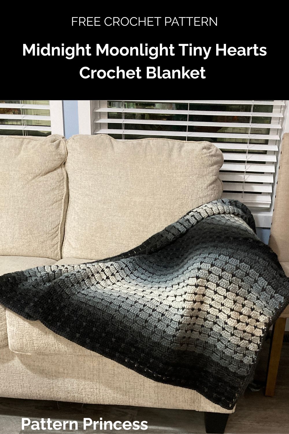 Midnight Moonlight Tiny Hearts Crochet Blanket