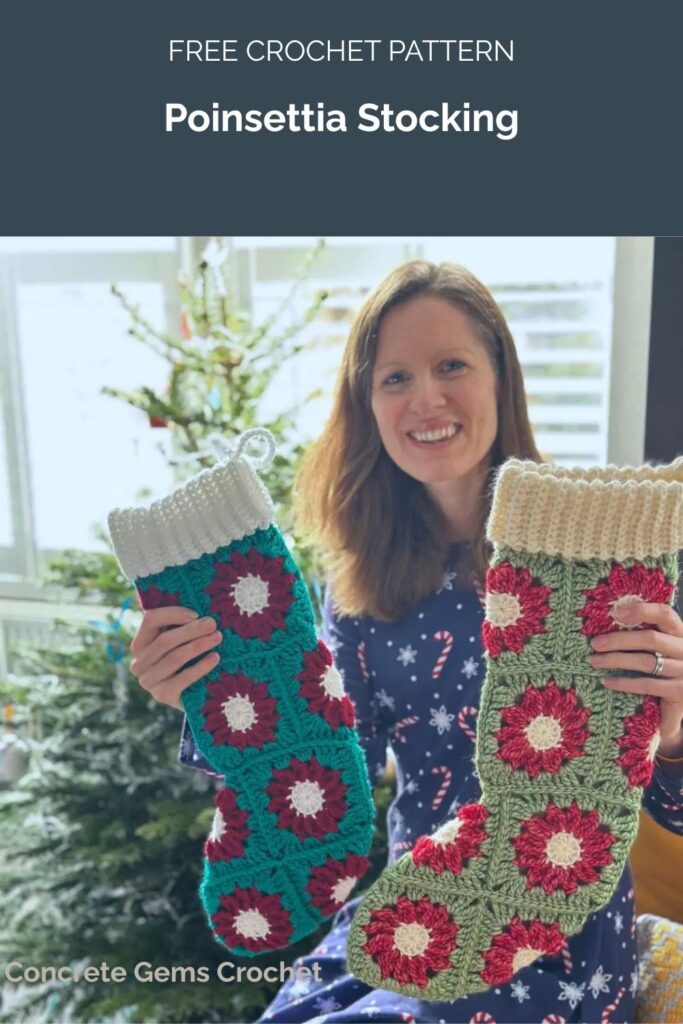 Poinsettia Stocking Crochet Pattern from Concrete Gems Crochet
