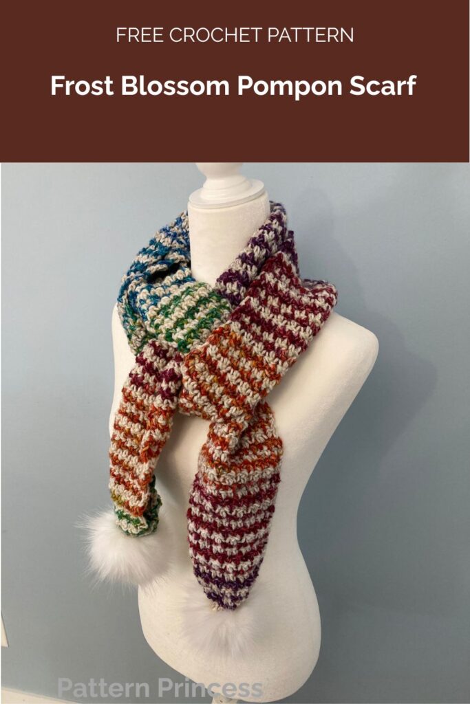 Frost Blossom Pompon Scarf Crochet Pattern from Pattern Princess
