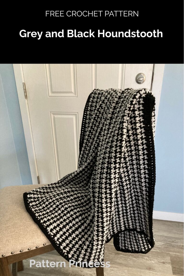Grey and Black Houndstooth Crochet Blanket Pattern from Pattern Princess
