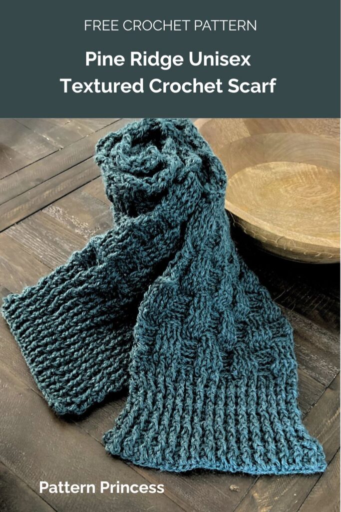 Pine Ridge Unisex Textured Crochet Scarf from Pattern Princess
