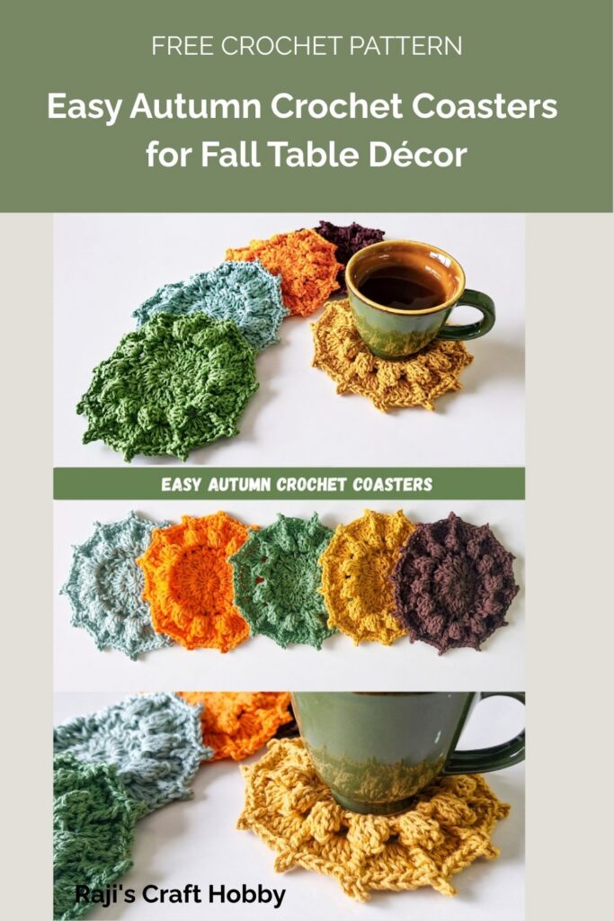 Easy Autumn Crochet Coasters for Fall Table Décor from Raji's Craft Hobby