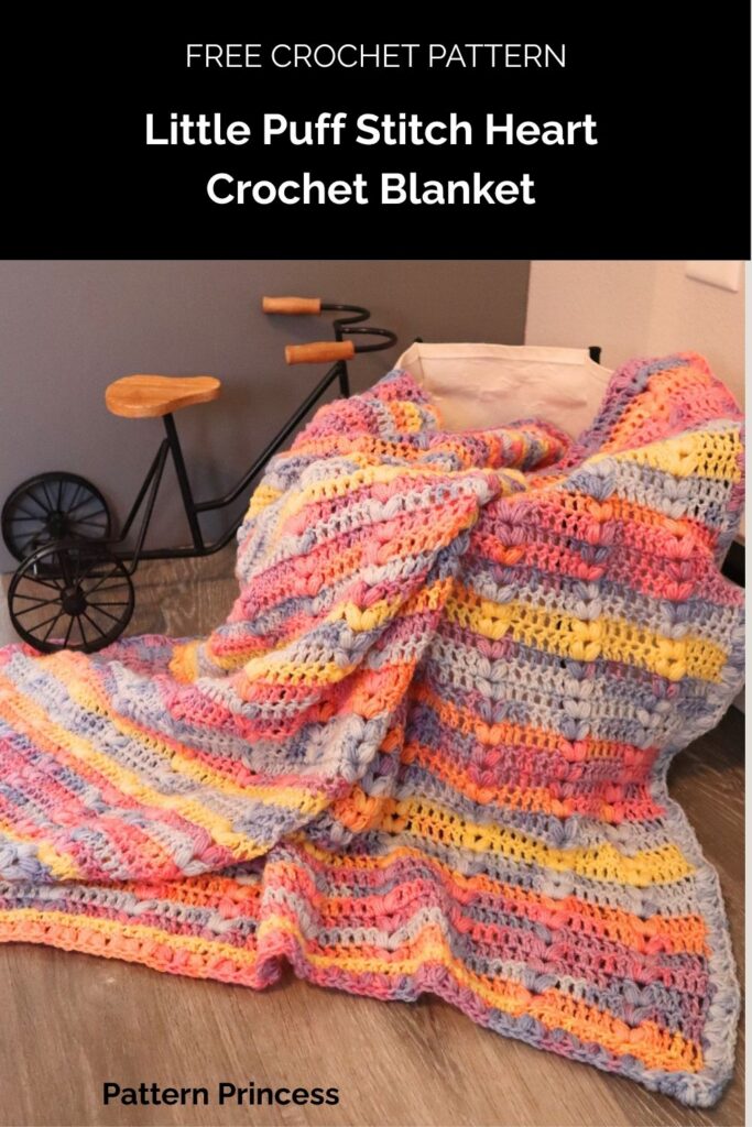 Little Puff Stitch Heart Crochet Blanket Pattern by Pattern Princess