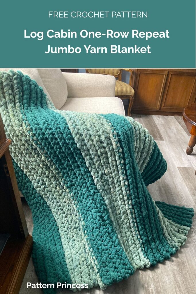 Log Cabin One-Row Repeat Jumbo Yarn Blanket from Pattern Princess